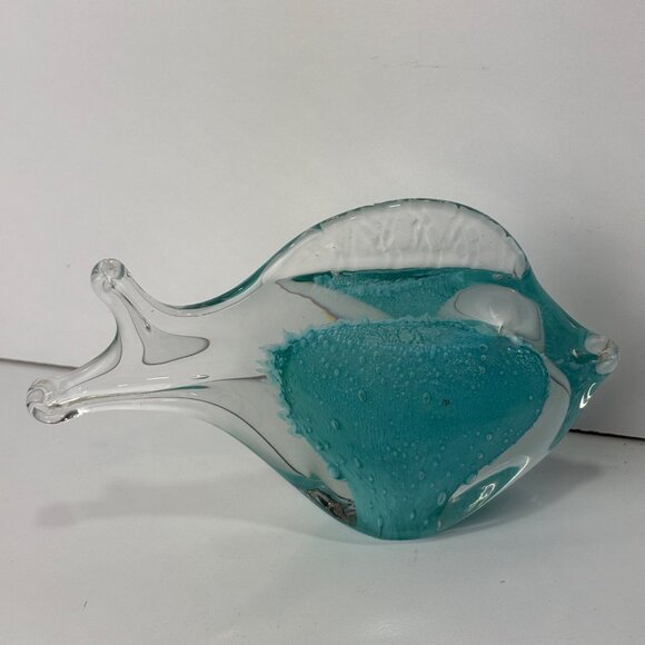 Ekenas Sweden Glass Fish Figurine Clear Teal Blue Art Glass 7” Scandinavian - Picture 3 of 6